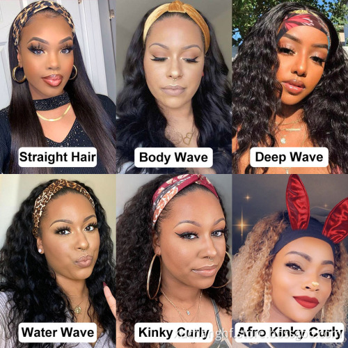 Human Hair Headband Wig For Black Women,Wholesale Long Straight Deep Water Wave Wig Headband,Kinky Curly Headband Wig Human Hair